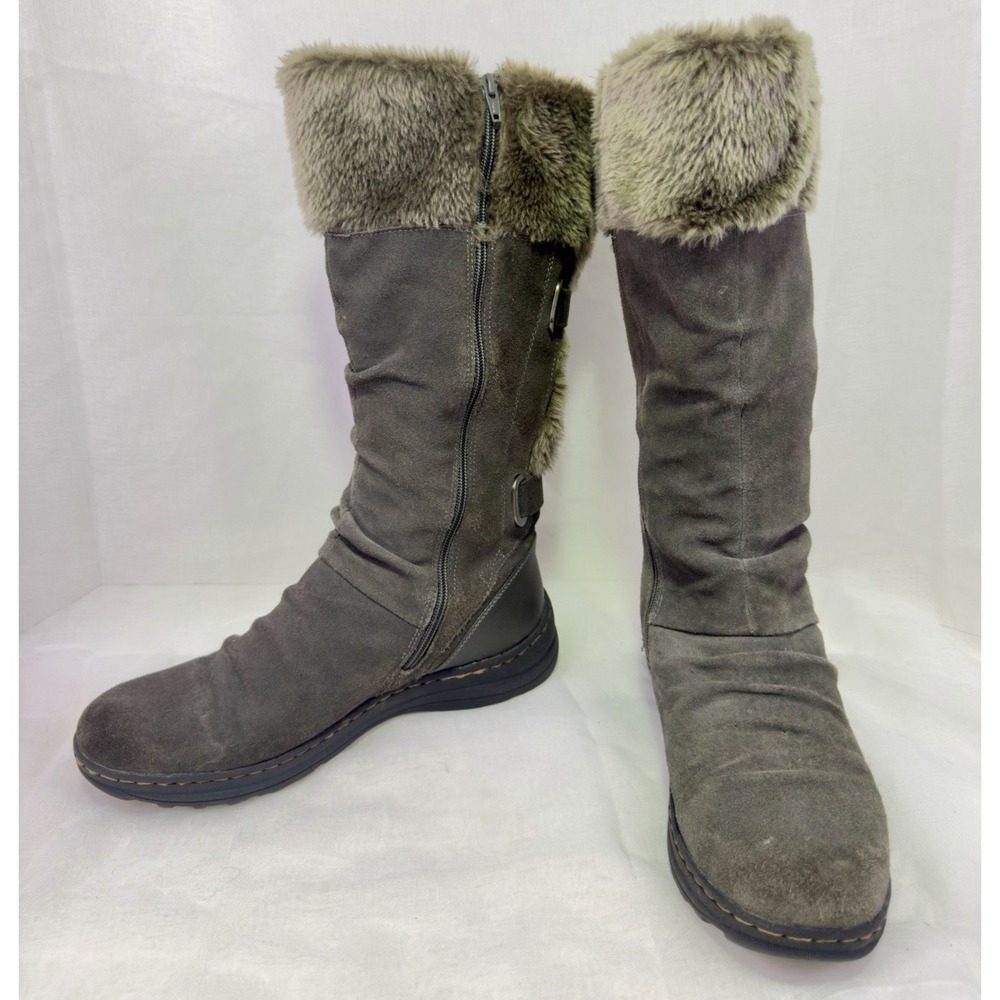BareTraps Artina Women's 11M Gray Suede Leather Faux Fur Tall Winter Boots READ